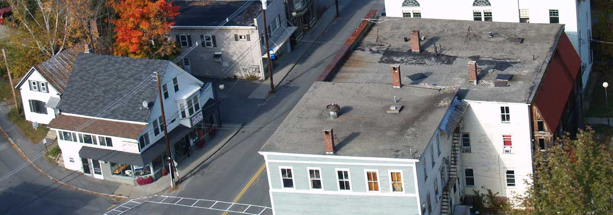 Aerial View of Main Street, Downtown Wilton, Maine
